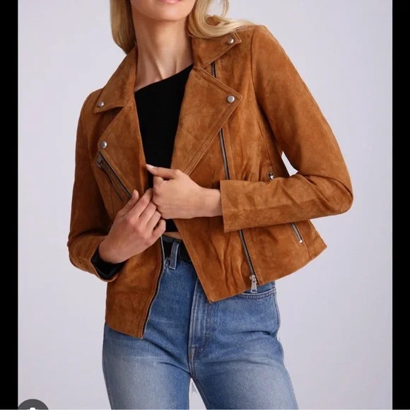 BAGATELLE NYC Camel Tan Genuine Suede Leather Motorcycle Jacket - size small - Picture 1 of 16